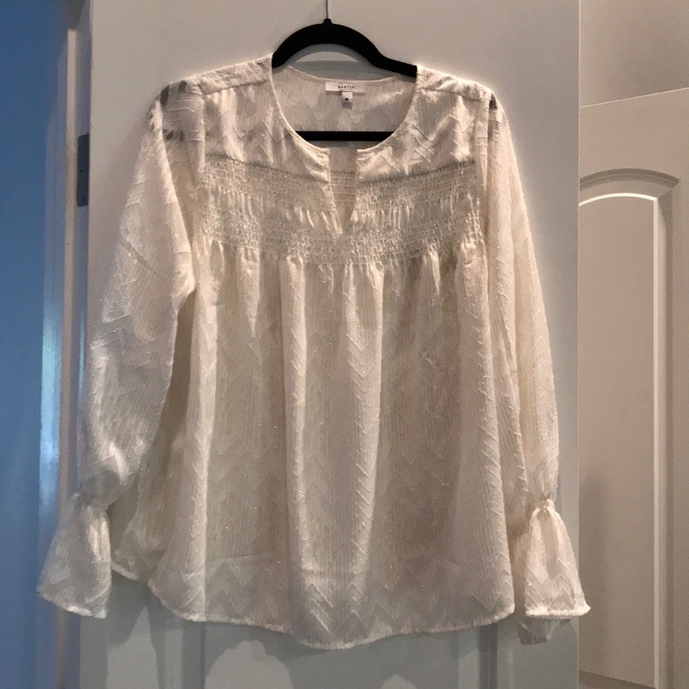 Peasant Blouse ivory with gold accent stitching